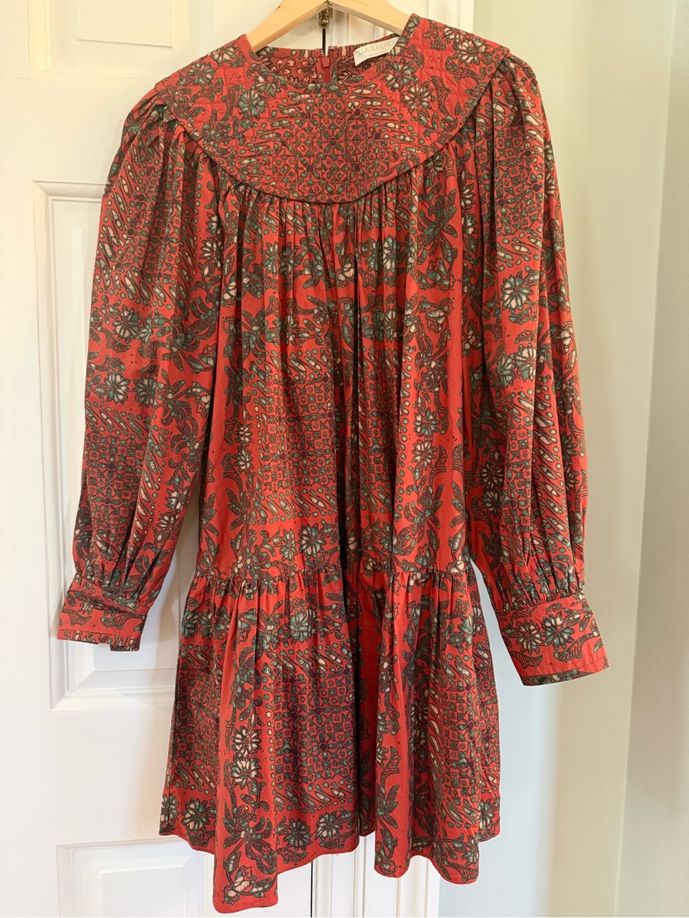 Ulla Johnson Red Floral Print Long-Sleeve Tiered Dress
